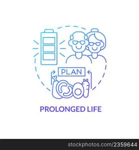Prolonged life blue gradient concept icon. Extend lifespan. Life expectancy. Healthy diet advantages abstract idea thin line illustration. Isolated outline drawing. Myriad Pro-Bold font used. Prolonged life blue gradient concept icon