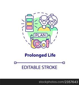 Prolonged life concept icon. Extend lifespan. Healthy diet advantages abstract idea thin line illustration. Isolated outline drawing. Editable stroke. Arial, Myriad Pro-Bold fonts used. Prolonged life concept icon