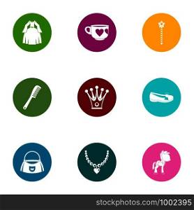 Prom icons set. Flat set of 9 prom vector icons for web isolated on white background. Prom icons set, flat style