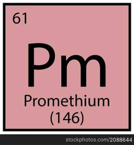 Promethium chemical symbol. Square frame. Mendeleev table element. Pink background. Vector illustration. Stock image. EPS 10.. Promethium chemical symbol. Square frame. Mendeleev table element. Pink background. Vector illustration. Stock image.