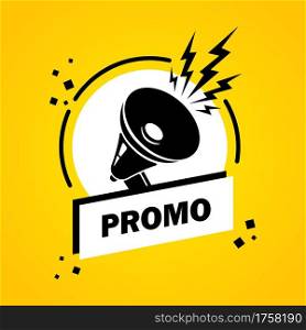 Promo. Megaphone with Promo speech bubble banner. Loudspeaker. Label for business, marketing and advertising. Vector on isolated background. EPS 10