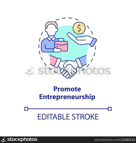 Promote entrepreneurship concept icon. Encourage business. Market economy pros abstract idea thin line illustration. Isolated outline drawing. Editable stroke. Arial, Myriad Pro-Bold fonts used. Promote entrepreneurship concept icon
