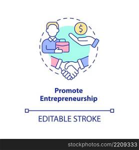 Promote entrepreneurship concept icon. Encourage business. Market economy pros abstract idea thin line illustration. Isolated outline drawing. Editable stroke. Arial, Myriad Pro-Bold fonts used. Promote entrepreneurship concept icon