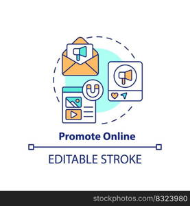 Promote online concept icon. Increasing business meeting attendance abstract idea thin line illustration. Isolated outline drawing. Editable stroke. Arial, Myriad Pro-Bold fonts used. Promote online concept icon