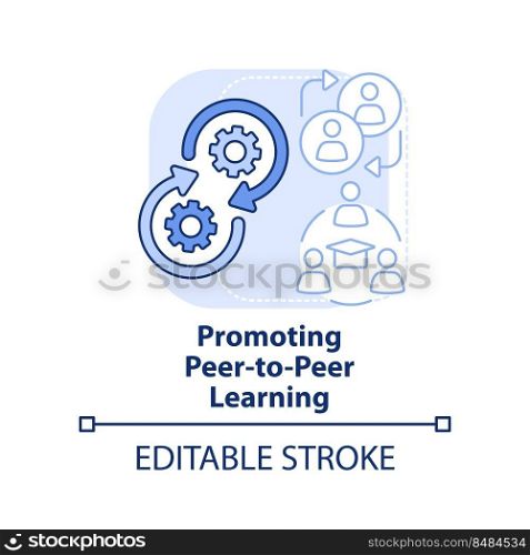 Promoting peer-to-peer learning light blue concept icon. Microtraining advantage abstract idea thin line illustration. Isolated outline drawing. Editable stroke. Arial, Myriad Pro-Bold fonts used. Promoting peer-to-peer learning light blue concept icon