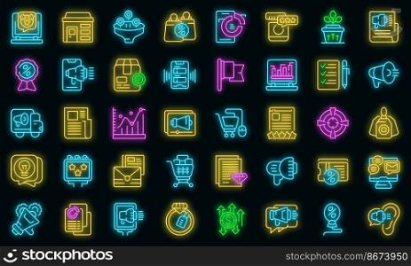 Promotion icons set outline vector. Price sale. Discount tag vector neon. Promotion icons set outline vector. Price sale vector neon