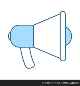 Promotion Megaphone Icon. Thin Line With Blue Fill Design. Vector Illustration.