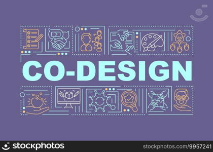 Promotion of joint ideas word concepts banner. Social media, forums and online portals. Infographics with linear icons on violet background. Isolated typography. Vector outline RGB color illustration. Promotion of joint ideas word concepts banner