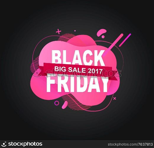 Promotion of shop for black Friday vector, exclusive offer special proposition of store for clients and shoppers, shopping with price off percent. Black Friday Big Sale 2017 Pink Banner Vector