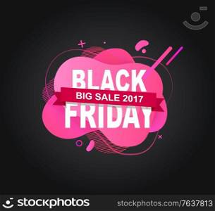 Promotion of shop for black Friday vector, exclusive offer special proposition of store for clients and shoppers, shopping with price off percent. Black Friday Big Sale 2017 Pink Banner Vector