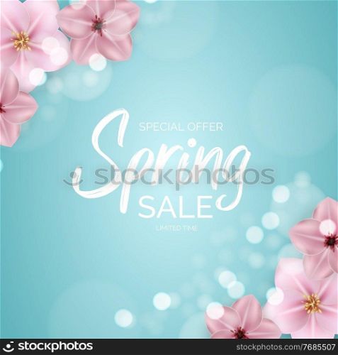 Promotion offer, card for spring sale season with spring plants, leaves and flowers decoration. Vector Illustration. Promotion offer, card for spring sale season with spring plants, leaves and flowers decoration. Vector Illustration EPS10