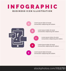 Promotion, Social, Social Promotion, Digital Solid Icon Infographics 5 Steps Presentation Background