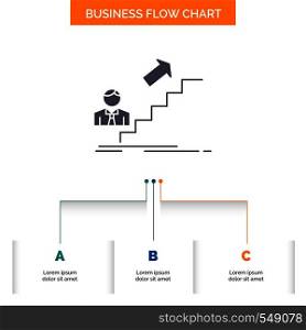 promotion, Success, development, Leader, career Business Flow Chart Design with 3 Steps. Glyph Icon For Presentation Background Template Place for text.. Vector EPS10 Abstract Template background