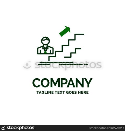 promotion, Success, development, Leader, career Flat Business Logo template. Creative Green Brand Name Design.