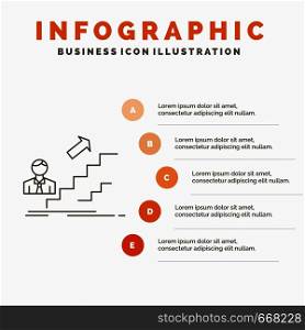 promotion, Success, development, Leader, career Infographics Template for Website and Presentation. Line Gray icon with Orange infographic style vector illustration. Vector EPS10 Abstract Template background
