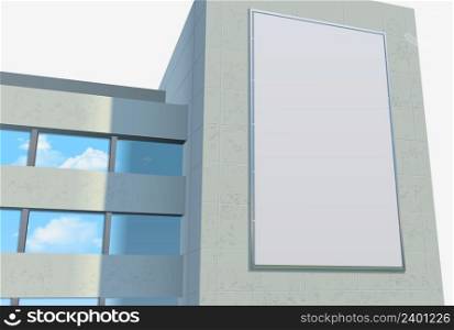 Promotional billboard template on the front of city building in flat style vector illustration. Promotional Billboard Template