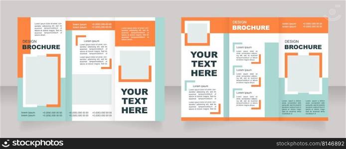 Promotional c&aign for new brand trifold brochure template design. Product advertising. Zig-zag folded leaflet set with copy space for text. Editable 3 panel flyers. Arial Black, Regular fonts used. Promotional c&aign for new brand trifold brochure template design