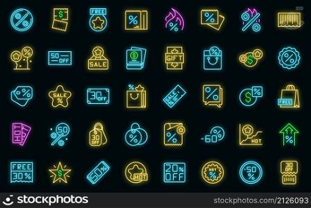 Promotional code icons set outline vector. Coupon discount. Percent price. Promotional code icons set vector neon