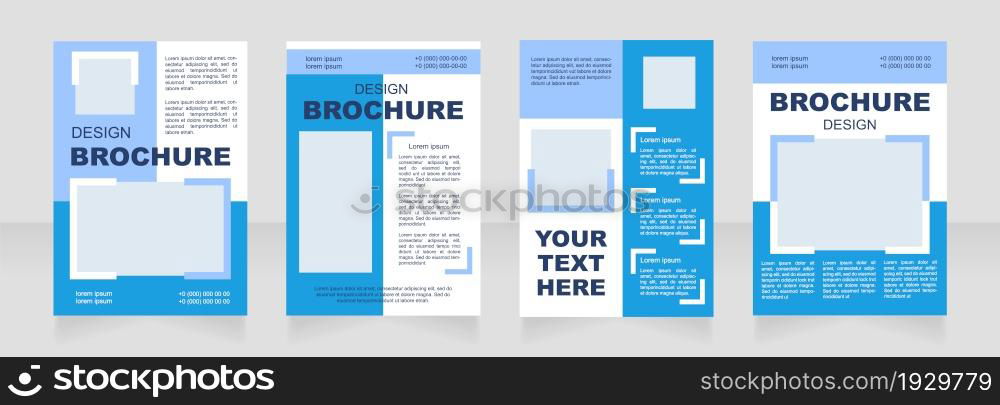 Promotional service blue blank brochure layout design. Recruiting service. Vertical poster template set with empty copy space for text. Premade corporate reports collection. Editable flyer paper pages. Promotional service blue blank brochure layout design
