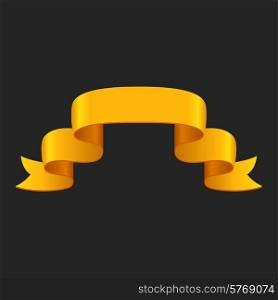 Promotional yellow ribbon on dark background for design.. Promotional yellow ribbon on dark background for design
