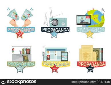 Propaganda Icons Set. Voice web mass media and gifs propaganda icons set isolated on white background flat vector illustration