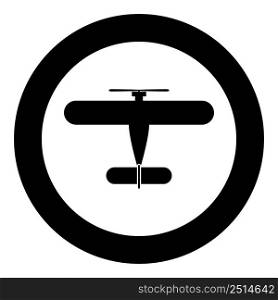 Propelier aircraft retro vintage small plane single engine icon in circle round black color vector illustration image solid outline style simple. Propelier aircraft retro vintage small plane single engine icon in circle round black color vector illustration image solid outline style