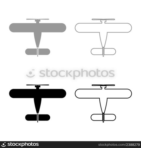 Propelier aircraft retro vintage small plane single engine set icon grey black color vector illustration image simple solid fill outline contour line thin flat style. Propelier aircraft retro vintage small plane single engine set icon grey black color vector illustration image solid fill outline contour line thin flat style