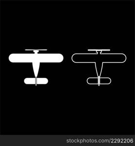 Propelier aircraft retro vintage small plane single engine set icon white color vector illustration image simple solid fill outline contour line thin flat style. Propelier aircraft retro vintage small plane single engine set icon white color vector illustration image solid fill outline contour line thin flat style