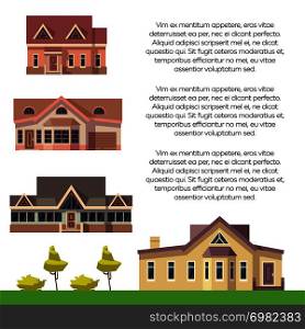 Property advertising poster design with flat houses. Banner with buildings illustration vector. Property advertising poster design with flat houses