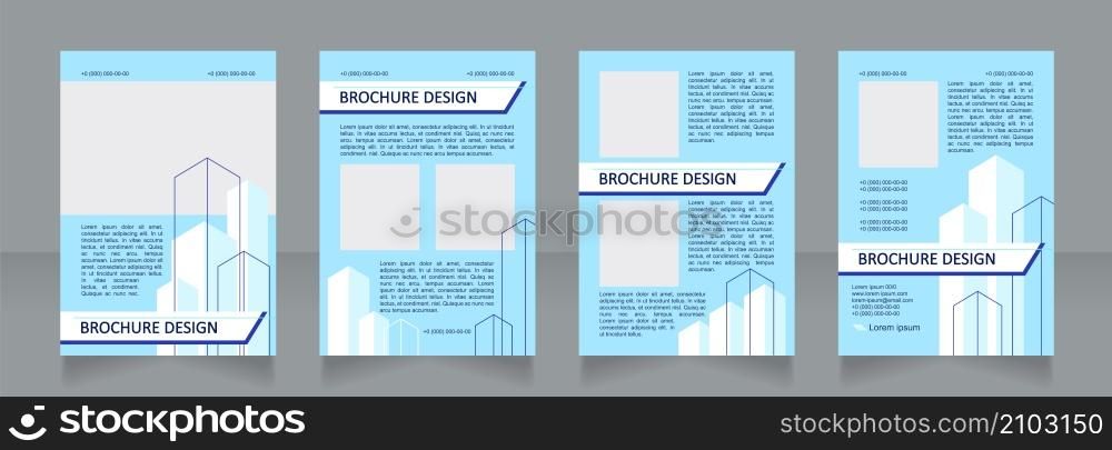 Property blue blank brochure design. Planning for building. Template set with copy space for text. Premade corporate reports collection. Editable 4 paper pages. Calibri, Arial fonts used. Property blue blank brochure design