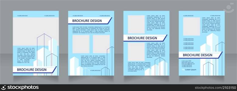 Property blue blank brochure design. Planning for building. Template set with copy space for text. Premade corporate reports collection. Editable 4 paper pages. Calibri, Arial fonts used. Property blue blank brochure design