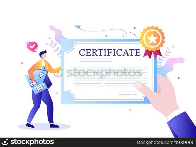 Property Certificate for Real Estate Contract, Building Maintenance and House Purchase Agreement Deal with Seal Stamp or License. Background Vector Illustration
