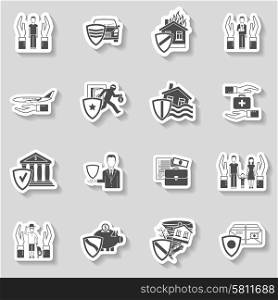 Property health freight insurance paper sticker set isolated vector illustration. Insurance Sticker Set