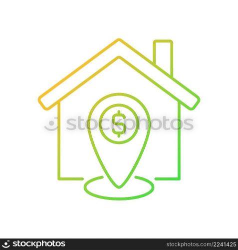 Property location estimation gradient linear vector icon. Real estate assessment. Infrastructure, view. Property sale. Thin line color symbol. Modern style pictogram. Vector isolated outline drawing. Property location estimation gradient linear vector icon