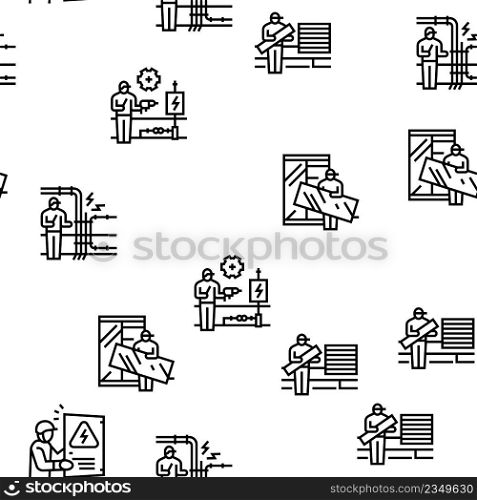 Property Maintenance And Repair Vector Seamless Pattern Thin Line Illustration. Property Maintenance And Repair Vector Seamless Pattern