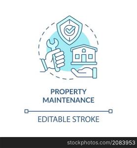Property maintenance turquoise concept icon. Rental apartment repair abstract idea thin line illustration. Isolated outline drawing. Editable stroke. Roboto-Medium, Myriad Pro-Bold fonts used. Property maintenance turquoise concept icon