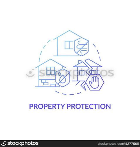 Property protection blue gradient concept icon. Natural disaster damage minimization abstract idea thin line illustration. Isolated outline drawing. Roboto-Medium, Myriad Pro-Bold fonts used. Property protection blue gradient concept icon