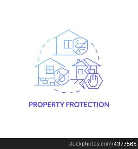 Property protection blue gradient concept icon. Natural disaster damage minimization abstract idea thin line illustration. Isolated outline drawing. Roboto-Medium, Myriad Pro-Bold fonts used. Property protection blue gradient concept icon
