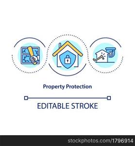 Property protection concept icon. Home surveillance systems against theft and vandalism. Steal prevention abstract idea thin line illustration. Vector isolated outline color drawing. Editable stroke. Property protection concept icon