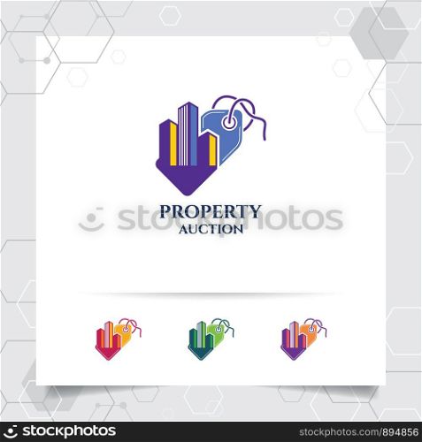 Property sell logo design vector concept of price tag icon and real estate illustration for construction, residence, and property.