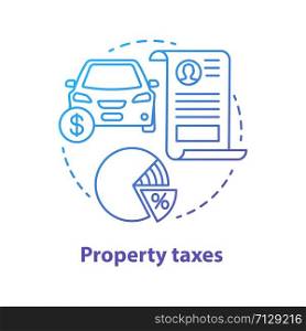 Property taxes blue concept icon. Tax on value of possessions idea thin line illustration. Real estate, automobile ad-valorem taxation. Goods percent share deduction. Vector isolated outline drawing