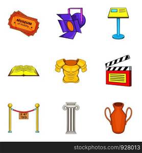 Props icons set. Cartoon set of 9 props vector icons for web isolated on white background. Props icons set, cartoon style