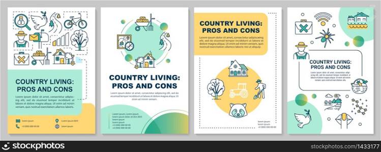 Pros and cons of country living brochure template. Lifestyle condition. Flyer, booklet, leaflet print, cover design with linear icons. Vector layouts for magazines, annual reports, advertising posters. Pros and cons of country living brochure template