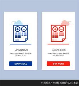 Pros, Cons, Document, Plus, Minus Blue and Red Download and Buy Now web Widget Card Template