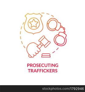Prosecuting traffickers red concept icon. Convicted human trafficker abstract idea thin line illustration. Outlaw smugglers and human traders. Labor legislation. Vector isolated outline color drawing. Prosecuting traffickers red concept icon
