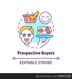 Prospective buyers concept icon. Co-creation participant idea thin line illustration. Potential client. Buying services from business. Vector isolated outline RGB color drawing. Editable stroke. Prospective buyers concept icon