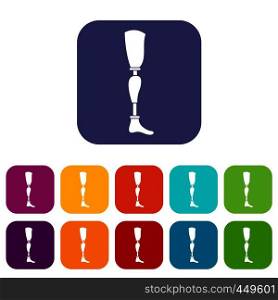 Prosthesis leg icons set vector illustration in flat style In colors red, blue, green and other. Prosthesis leg icons set flat
