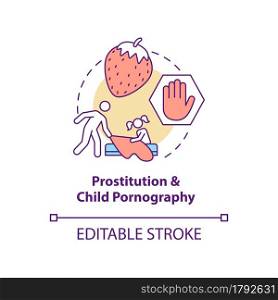 Prostitution and child pornography concept icon. Kids sexual abuse abstract idea thin line illustration. Children exploitation. Vector isolated outline color drawing. Editable stroke. Prostitution and child pornography concept icon