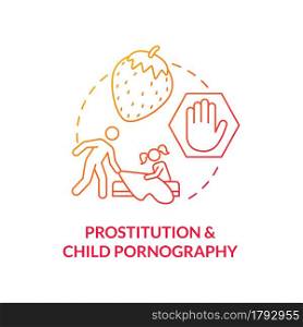 Prostitution and child pornography red concept icon. Children in sexual slavery abstract idea thin line illustration. Violent treatment. Commit sex act. Vector isolated outline color drawing. Prostitution and child pornography red concept icon