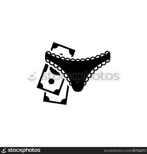 Prostitution. Women Panties with Money. Flat Vector Icon. Simple black symbol on white background. Prostitution. Women Panties with Money Flat Vector Icon